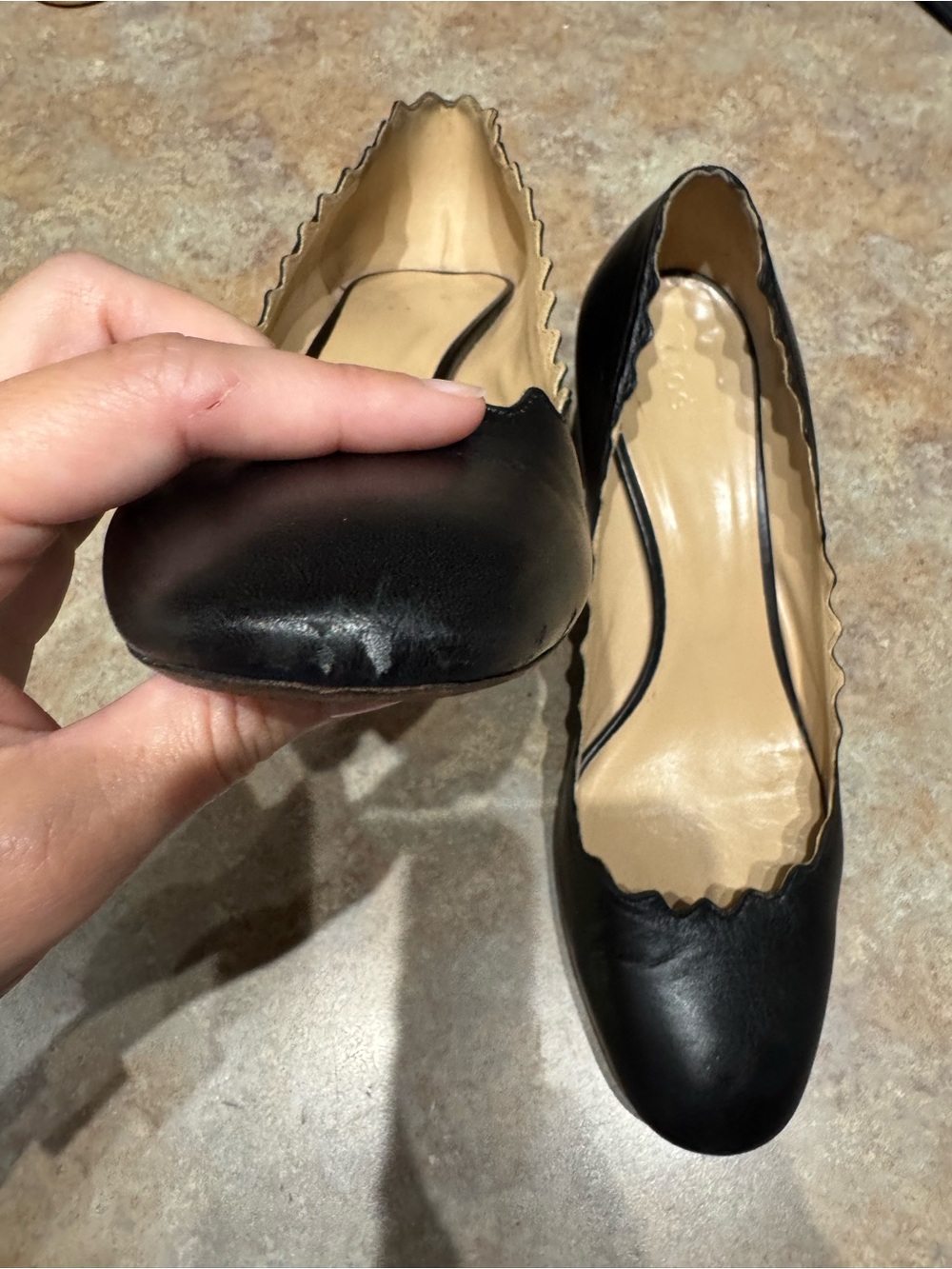 Chloe Black Italian Leather Scalloped Heels - Picture 10 of 12